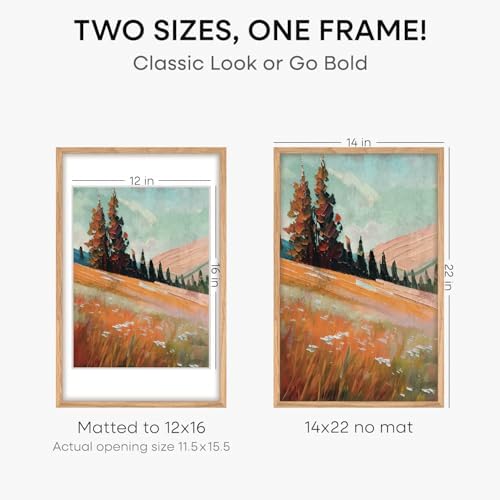 Homeforia 14x22 Natural Oak Picture Frame, High-End Wood, 12x16 Mat, Glass - Image 2