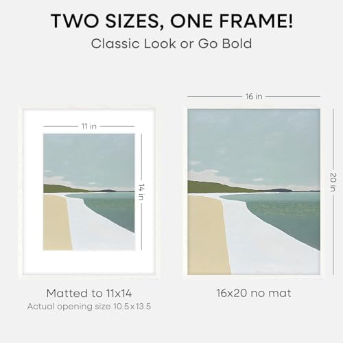 Homeforia 16x20 White Oak Picture Frame, High-End Wood, 11x14 Mat, Glass - Image 2