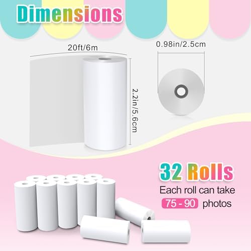 32 Rolls Instant Print Camera for Kids Refill Print Paper - Hikkon Thermal Print Paper Rolls Photo Print HD Printing for Most Kids Instant Camera(White) - Image 2