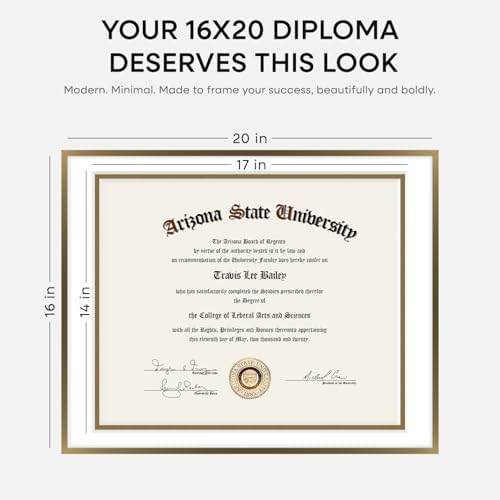 Homeforia 16x20 Bronze Diploma Frame, High-End Metal, 14x17 Mat, Glass - Image 2