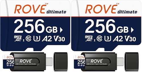 ROVE Ultimate Micro SD Card microSDXC 256GB Memory Card with USB 3.2 Type C Card Reader 170MB/s C10, U3, V30, 4K, A2 for Dash Cam, Android Smart Phones, Tablets, Games (Pack of 2) by ROVE