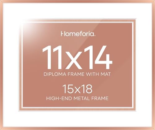 Homeforia 15x18 Rose Diploma Frame, High-End Metal, 11x14 Mat, Glass by Homeforia