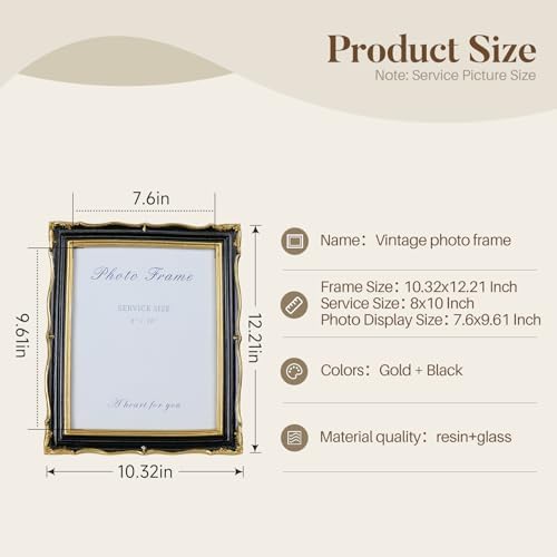 Cuspin 8x10 Picture Frame Black Gold Vintage Ornate Textured Resin Frame - Image 5