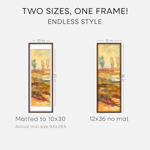 Homeforia 12x36 Brown Oak Picture Frame, High-End Wood, 10x30 Mat, Glass - Image 2