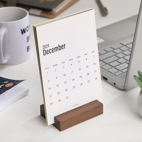 UNIQOOO 3.5" Walnut Wood Stand for Monthly Desk Calendar, Wooden Block Base, Cardstock Holder, For Office Home Retail Reception Decor, Photo Display, 10 Pack - Image 2