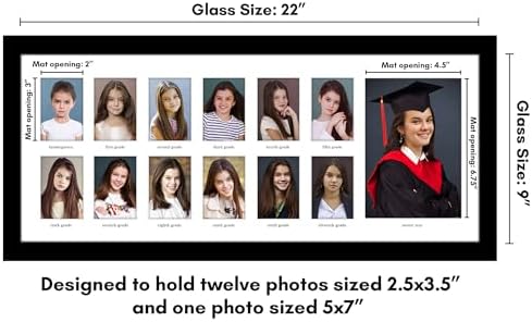 Americanflat 9x22 School Picture Frame Pre-K to 12 with Shatter-Resistant Glass - Fits Twelve 2.5x3.5 Photos and One 5x7 Photo - Signature Collection - K-12 Picture Frame for Wall Display - Black - Image 2