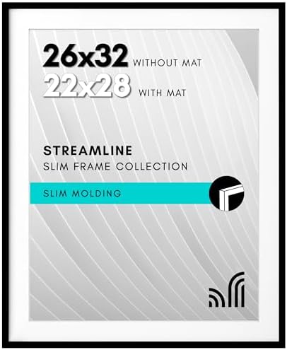 Americanflat 26x32 Poster Frame - Matted to 22x28 - Slim Molding - Black by Americanflat