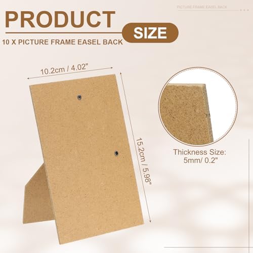 uxcell 10Pcs Easel Back for Picture Frame, 4 x 6 Inch Replacement Picture Frame Easel Back with Hinged Hangers DIY Photo Backing Board for Photo Frames, Tabletop Wall Display, Wooden - Image 2