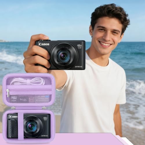 RAIALL Camera Case for Canon PowerShot SX740 HS/ SX730 HS/ SX720 HS/ SX620 HS Digital Camera, 4K Video Camera Hard Carrying Case Protective Travel Bag, Mesh Pocket for Batteries and USB Cable, Purple - Image 7