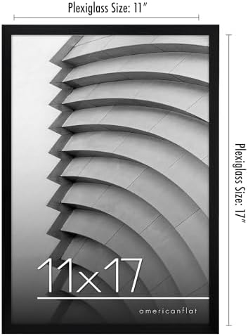 Americanflat 11x17 Picture Frame with Polished Plexiglass - Streamline Collection - Thin Border Picture Frame for Wall Display - Hanging Hardware Included - Black | Polished plexiglass front, hangs vertical or horizontal, sawtooth hangers included, sec... - Image 3