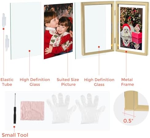 Golden State Art 4x6 Double Picture Frame with Real Glass, Light Gold - Image 2