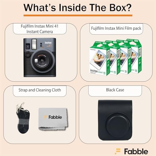Fujifilm Instax Mini 41 Instant Film Camera Bundle with Groovy Case for Fuji Instax Mini 41, Twin Pack Film (40 Sheets) and Cleaning Cloth – Black (5 Items) - Image 2