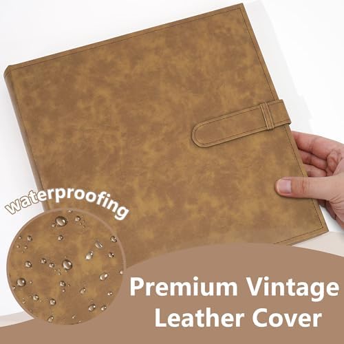 Vienrose Scrapbook Photo Album with Writing Space 12" x 12", Premium DIY Scrapbooking Albums with 100 Pages, Large Photos Book Faux Leather Cover for Wedding Family Baby Travel Graduation, Light Brown - Image 5