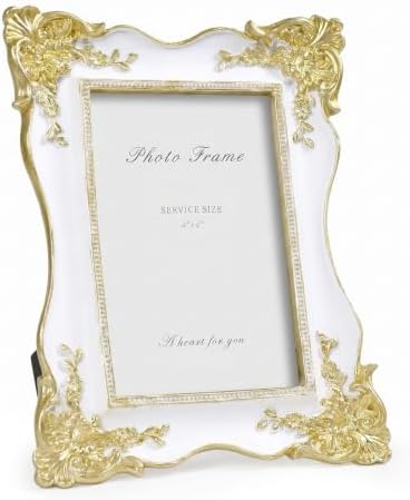 Cuspin 4x6 Picture Frame White Gold Frames, Vintage Decorative Photo Frame by Cuspin