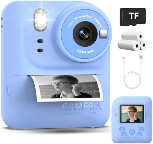 Okaloka Kids Instant Print Camera Toys,1080P HD Toddler Digital Video Camera,Christmas Birthday Gifts for Girls Boys Age 3-12 Year Old - TF Card Included (Blue) by Okaloka