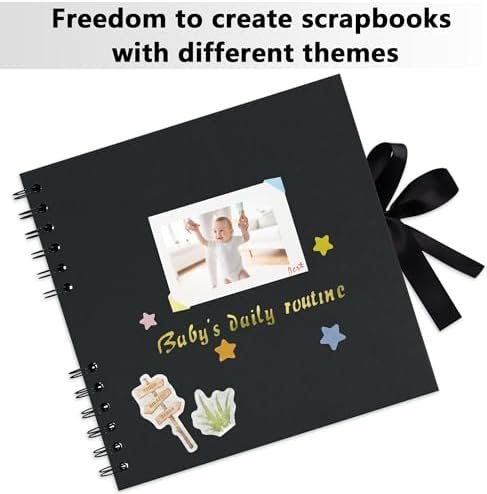 Vienrose 8x8 Inch Scrapbook Album, Small Photo Album DIY Scrapbook Black Thick Kraft Paper Memory Book, Scrap Book Photo Albums for Couple Baby Wedding Family | Small Photo Album, Memory Book, Scrapbook For Couple Baby Wedding Family - Image 6