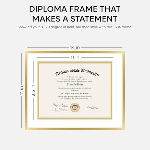 Homeforia 11x14 Gold Diploma Frame, High-End Metal, 8.5x11 Mat, Glass - Image 2