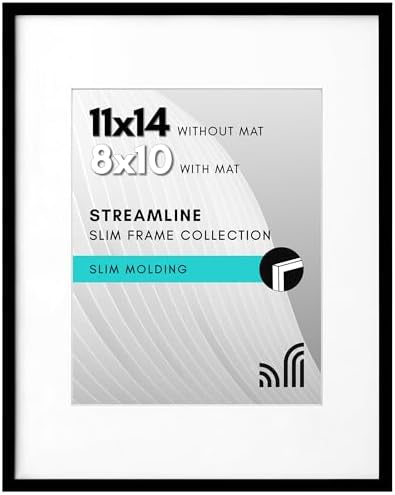 Americanflat 11x14 Picture Frame with Shatter-Resistant Glass - Use as 8x10 Frame with Mat or Display 11x14 Photo Without Mat - Streamline Collection - Thin Border Picture Frames for Wall - Black by Americanflat