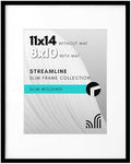 Americanflat 11x14 Picture Frame with Shatter-Resistant Glass - Use as 8x10 Frame with Mat or Display 11x14 Photo Without Mat - Streamline Collection - Thin Border Picture Frames for Wall - Black by Americanflat