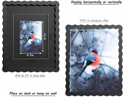 11x14 Black Picture Frame with Mat for 8x10/5x7, Curved Wavy Edge Deco Wooden Real Glass, Vertical or Horizontal Display Photo Gallery Wall & Tabletop Frame - Image 3