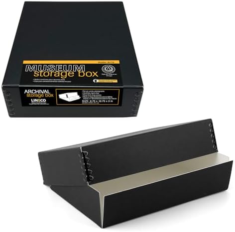 Lineco Drop Front Archival Storage Box, 8.75x10.75x3 in, Black, 2 Pack by Lineco