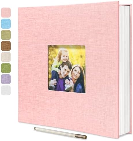 Large Photo Album Self Adhesive, DIY Scrapbook Album for 600 Photos, 13"x12.6" 120 Pages Light Pink Linen Cover Memory Book by HoneyTolly