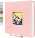 Large Photo Album Self Adhesive with Picture Display Window, DIY Scrapbook Album for 4x6 8x10 Pictures, 40 Pages Light Pink Linen Cover Memory Book with Scraper and Metallic Pen by HoneyTolly