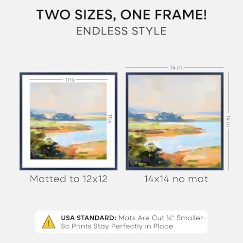 Homeforia 14x14 Blue Picture Frame, High-End Metal, 12x12 Mat, Glass - Image 2