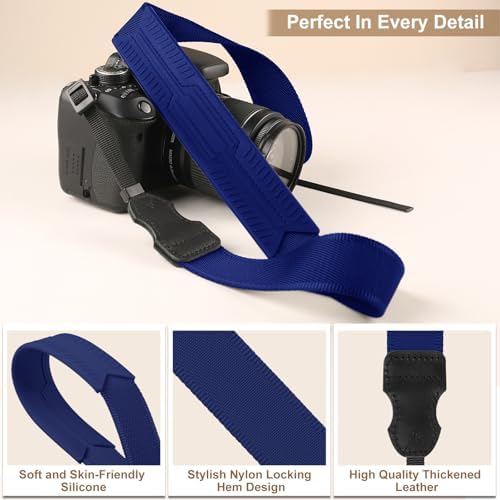 FIEIL Neck Strap Silicone Camera Straps - Padded Camera Strap, 1.5" Wide Adjustable Nylon Shoulder Strap - Compatible with Canon, Nikon, Sony, and More DSLR and Mirrorless (Prussian Blue) - Image 5