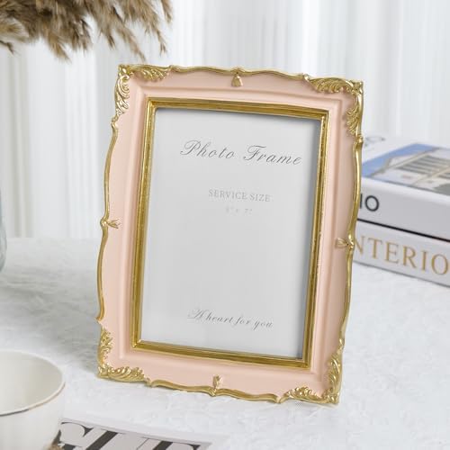 Cuspin 5x7 Picture Frame Pink and Gold Ornate Vintage Resin Photo Frame - Image 3