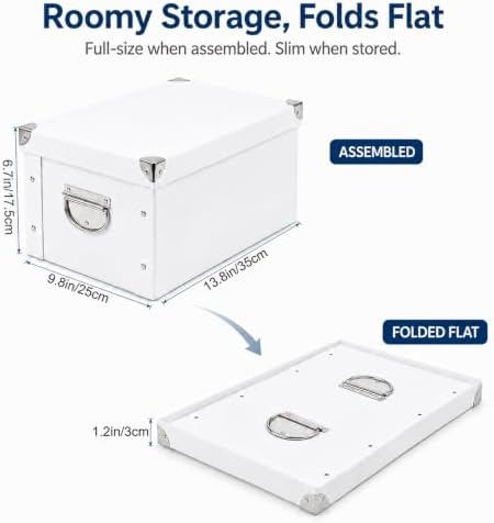 GUOZI Collapsible Storage Box, Decorative Memory Box with Lid & Metal Reinforced Corners, Cardboard File Bin with Handles, Organizer Gift Box for Keepsake Toy Photos Office Nursery Wardrobe Bookshelf - Image 2