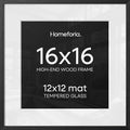 Homeforia 16x16 Black Oak Picture Frame, High-End Wood, 12x12 Mat, Glass by Homeforia