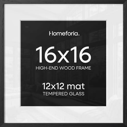 Homeforia 16x16 Black Oak Picture Frame, High-End Wood, 12x12 Mat, Glass by Homeforia
