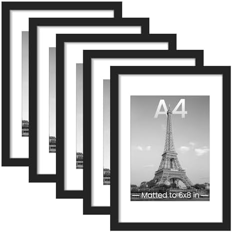 upsimples A4 Picture Frame, Gallery Wall Frames Set of 5, Black by upsimples