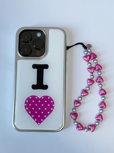 Drawwind Phone Charm Beaded Wristlet Strap Universal Cell Phone Lanyard Cute Bracelet Wrist Strap Beaded Chain String Handmade Accessories for Case Camera Bags (Hot Pink Hearts) - Image 4