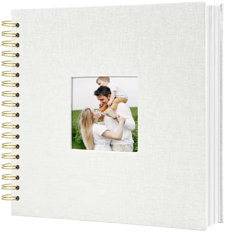 Scrapbook Photo Album Linen Cover, 8 x 8 Inch Hardcover Kraft White Pages Memory Book, for Travel Wedding Guest Book Christmas Baby Shower (40 Sheets/ 80 Pages,White) by HenPisen