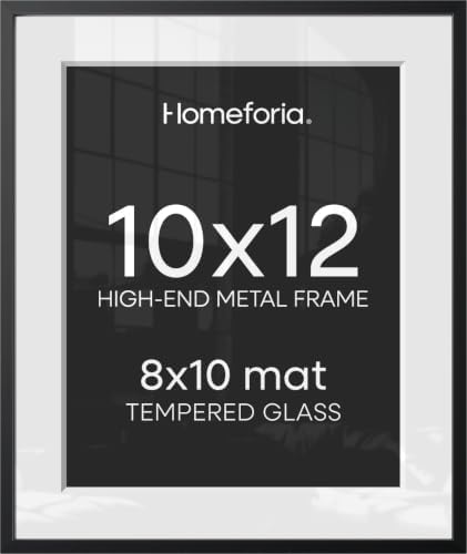 Homeforia 10x12 Black Picture Frame, High-End Metal, 8x10 Mat, Glass by Homeforia