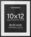 Homeforia 10x12 Black Picture Frame, High-End Metal, 8x10 Mat, Glass by Homeforia