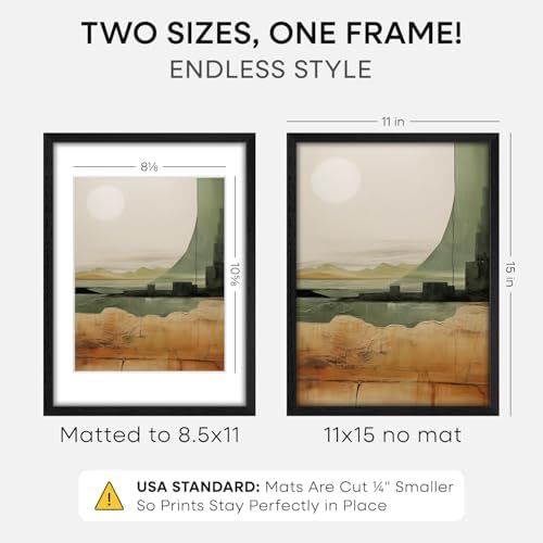Homeforia 11x15 Black Oak Picture Frame, High-End Wood, 8.5x11 Mat, Glass - Image 2