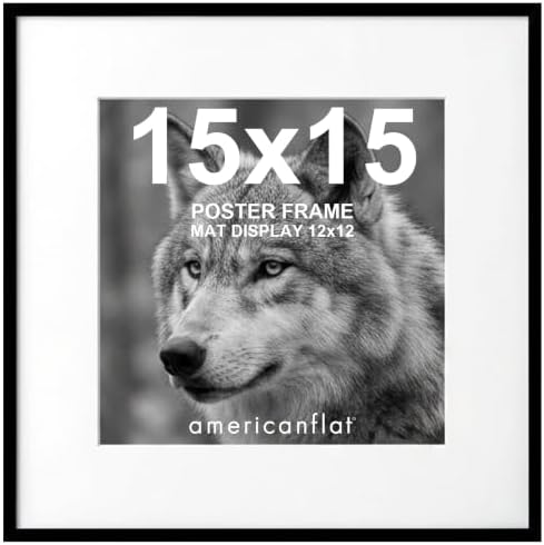 Americanflat 15x15 Picture Frame - Matted to 12x12 - Slim Molding - Black by Americanflat