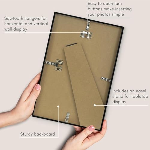 Americanflat 8x12 Picture Frame with Shatter-Resistant Glass - Set of 2 - Streamline Collection - Thin Border Photo Frame for Tabletop and Wall - Hanging Hardware and Easel Stand Included - Black - Image 5