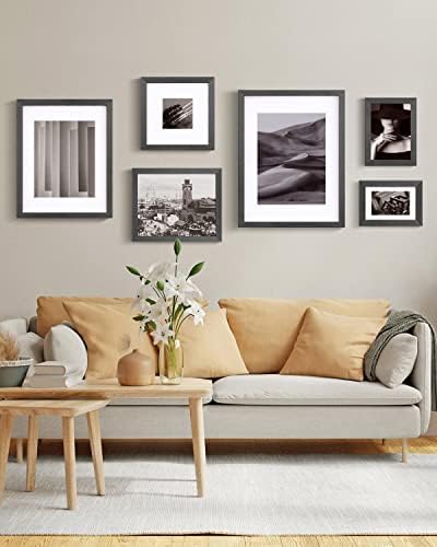 Egofine 5x7 Picture Frames Set of 4, Made of Solid Wood Covered by Plexiglass 3.5x5 and 4x6 with Mat or 5x7 without Mat, for Table Top Display and Wall Mounting Photo Frame Rustic Black - Image 6