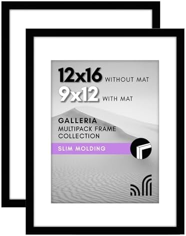 Americanflat 12x16 Picture Frame 2-Pack - Matted to 9x12 - Black by Americanflat