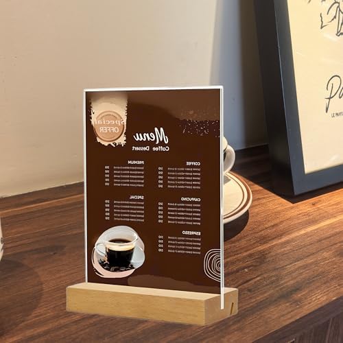TONICE 5x7 Acrylic Sign Holder with Wood Base 3 Pack L/T Shape Vertical or Slant Back Display for Wedding, Restaurant, Store, Office, Hotel - Image 5