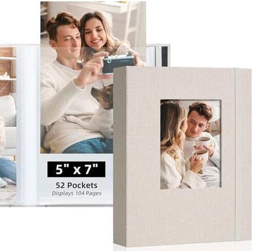 5x7 Photo Album Holds 104 Photos with Front Window Beige by Remowith