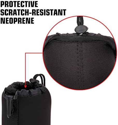 USA Gear FlexARMOR Protective Neoprene Lens Case Pouch Set 3-Pack - Small, Medium and Large Cases with Drawstring Opening, Attached Clip, Reinforced Belt Loop (Black) - Image 4