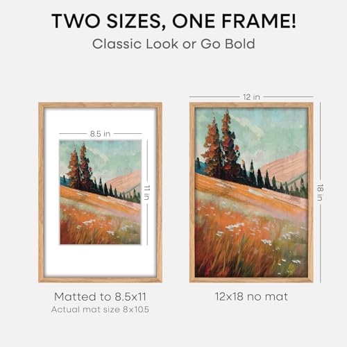 Homeforia 12x18 Natural Oak Picture Frame, High-End Wood, 8.5x11 Mat, Glass - Image 2