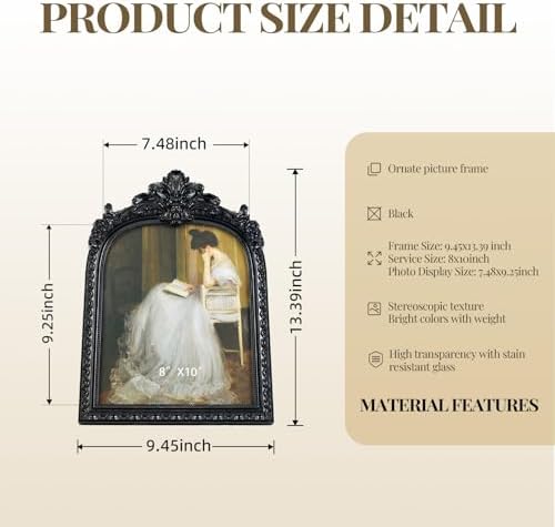Cuspin 8x10 Black Picture Frame Vintage Ornate Arched Gothic Photo Frame - Image 4