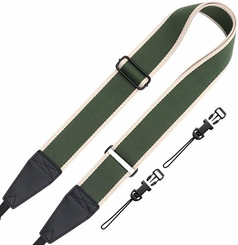 Padwa Lifestyle Extra Long Adjustable Camera Strap for Photographers - 2" Wide Full Grain Cowhide Leather Ends Camera Straps with Quick Release for All Cameras,Binoculars(Stripe Beige Green) by PadwaLifestyleCameraStrap