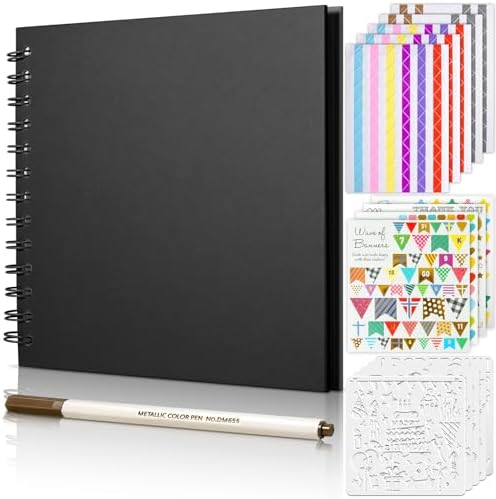 GOTIDEAL 7 x 7 Inch Scrapbook Album with Metallic Markers, Black, 40 Pages by GOTIDEAL